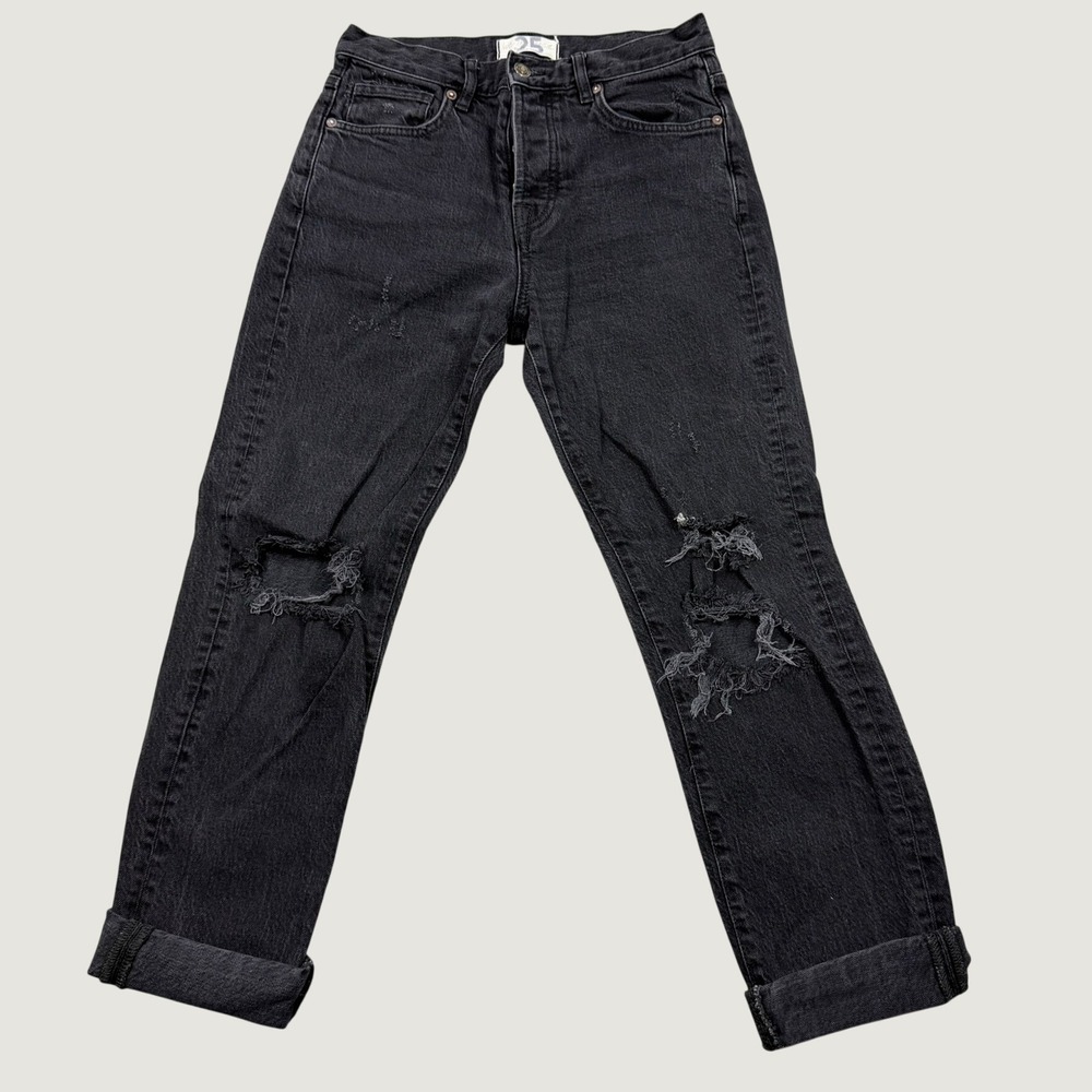 Free People We The Free Tapered Jeans Black Distressed Ripped Knee Size 25